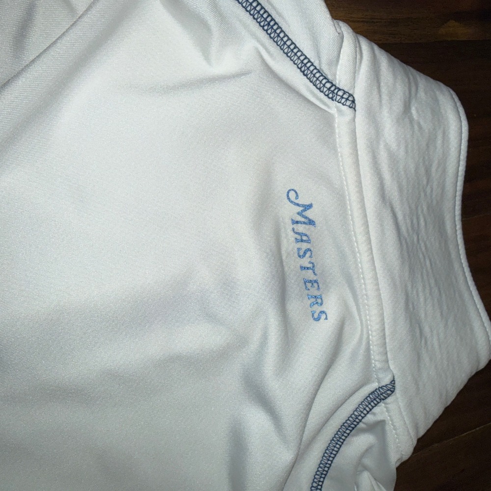 Masters Tech Mens Medium Quarter Zip Pullover White Navy Blue Golf Color Block - Picture 7 of 7
